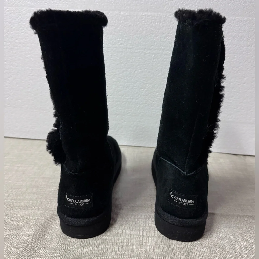 Koolaburra  BY UGG Black Mid-Calf Suede Button Faux-Fur Boots Women